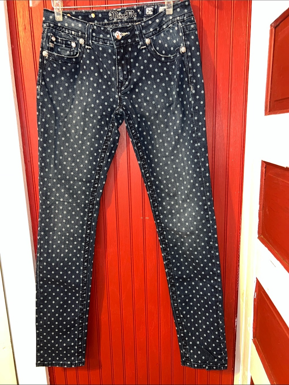 Miss Me Navy Polka Dot Skinny Jeans 29x33